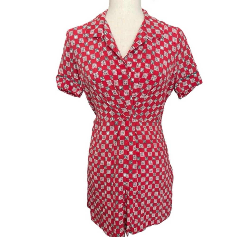 SANDRO Paris Red Foulard Geometric Print Dress Size 36 France